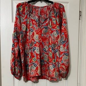 LOFT Red Paisley Blouse